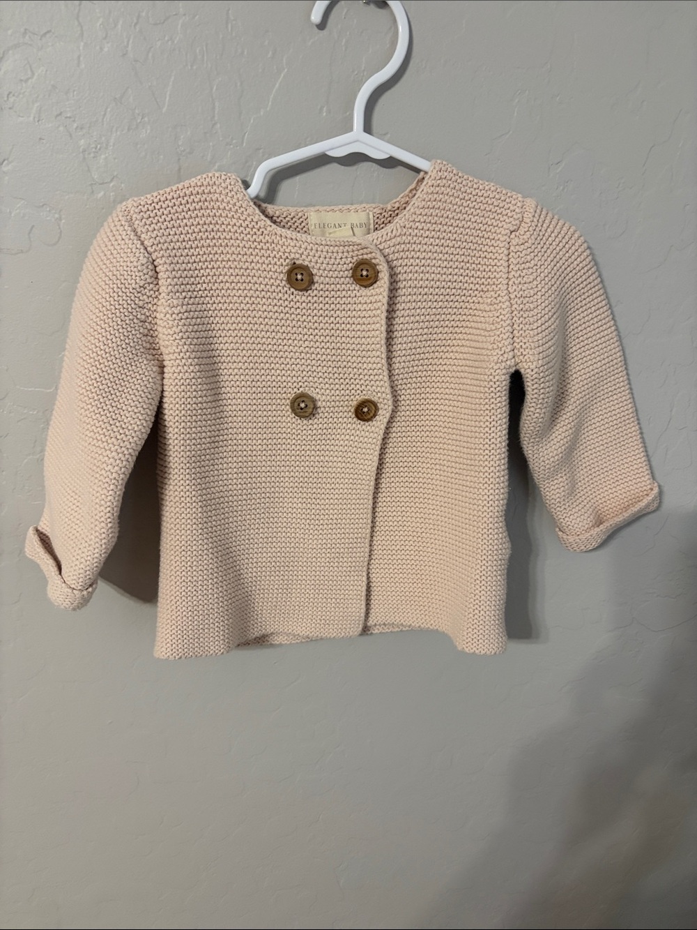 Elegant Baby Pale Pink Double-Breasted Knit Blazer for Girls